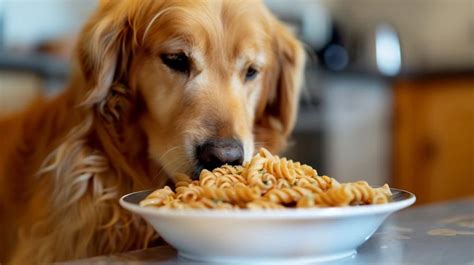 Cane che mangia pasta