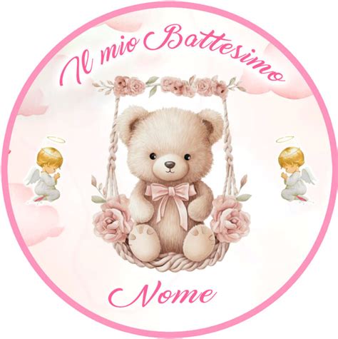 Cialda Battesimo Femminuccia Orsetto Rosa