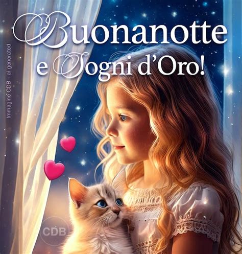 Immagine buonanotte con bambina e gattino