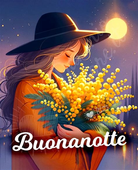 Immagine buonanotte con donna e gatto