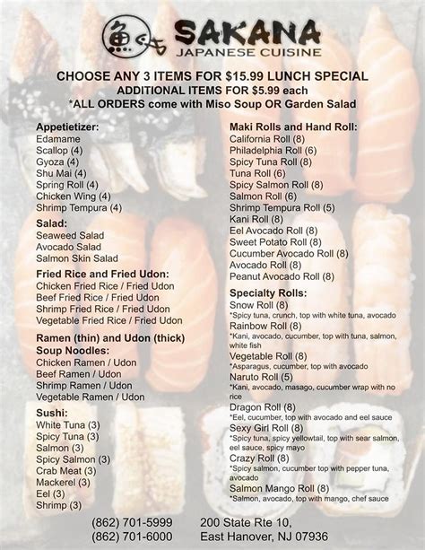 Menu Sushi Sakana