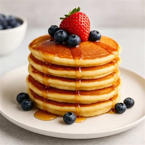 Pancake impilati con frutta e sciroppo