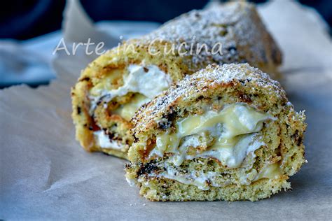 Rotolo con crema pasticcera e gocce di cioccolato