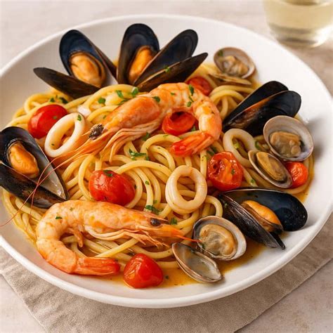 Spaghetti allo scoglio con frutti di mare freschi