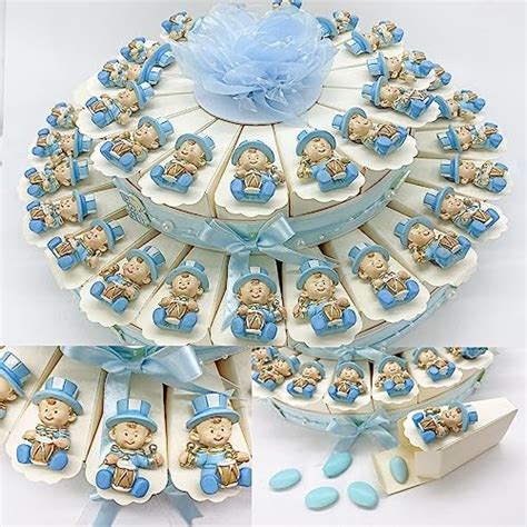 Torta bomboniera celeste per battesimo bambino