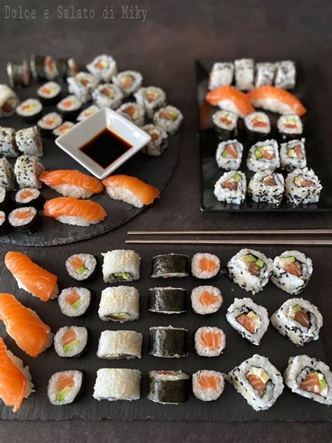 Vari tipi di sushi, inclusi nigiri, uramaki, hosomaki e temaki